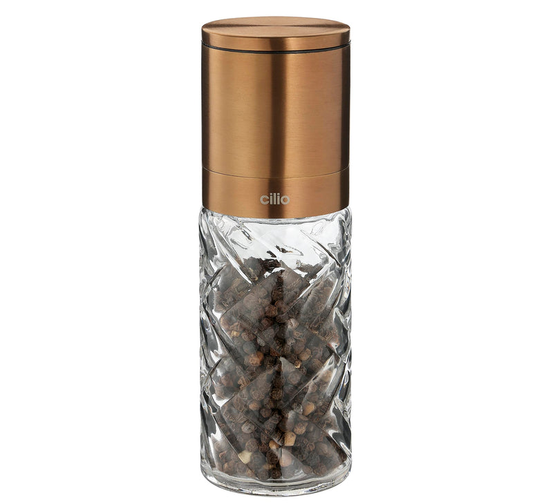 Cilio Cristallo Glass/Stainless Steel Salt or Pepper Mill, Copper, 2" by 6.7" H