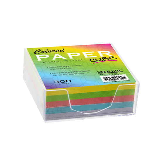 BAZIC 3" X 3" 300 Count Color Paper Cube w/Durable Tray, Mini Memo Papers Pads, Note Paper for Taking Notes Reminders Work Desk (Non Sticky), Assorted Colors, 1-Pack