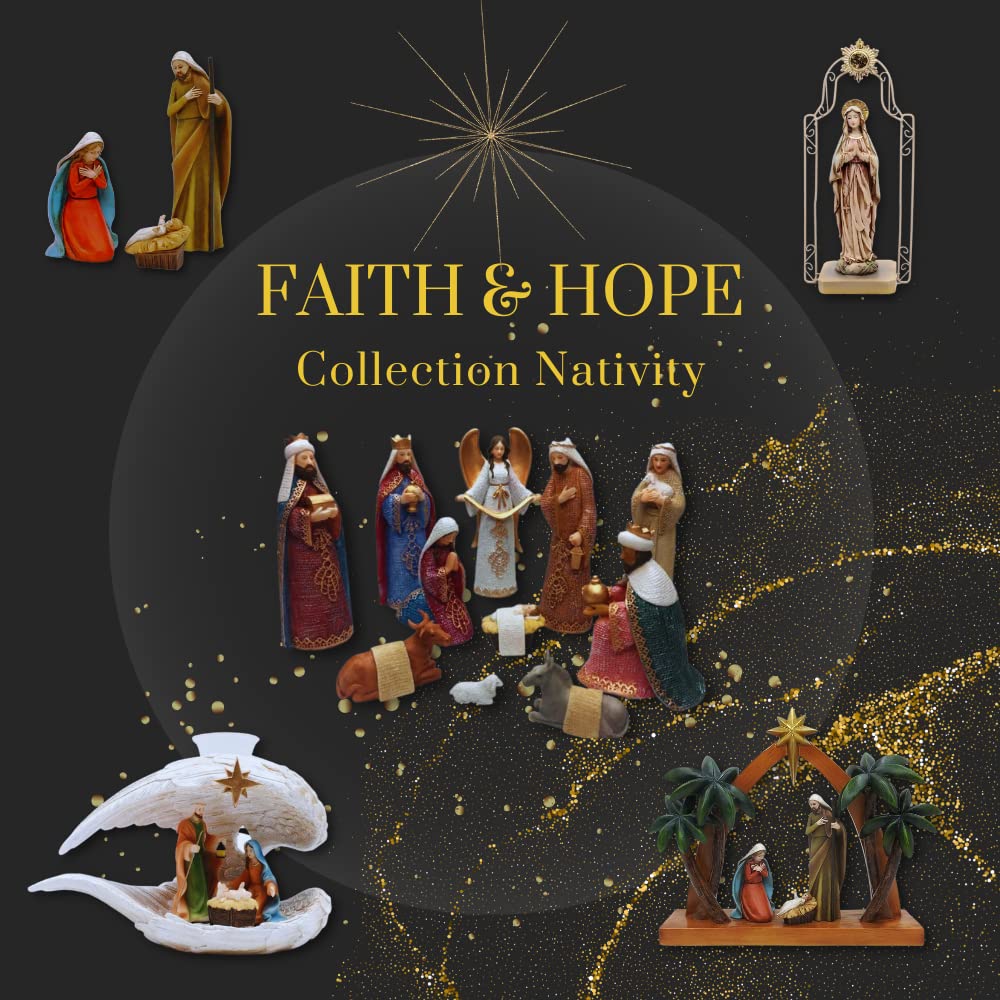 Comfy Hour Faith and Hope Collection Blessed Creche Accessory for Baby Jesus, Holy Family with Angel, Christmas Nativity Scene Figurine, Polyresin