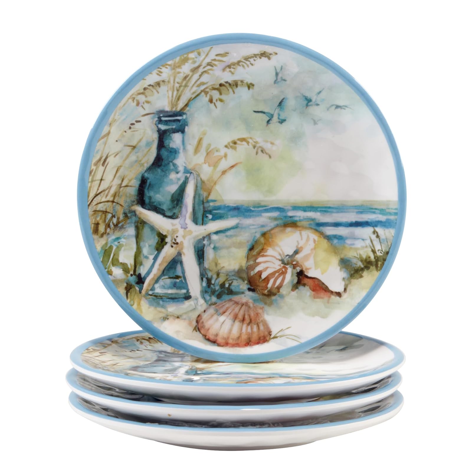 Certified International Coastal Landscape Canape Plate Set, 6-inch Diameter, Set of 4, For Everyday Use, Kitchen Accessories, Party Celebration