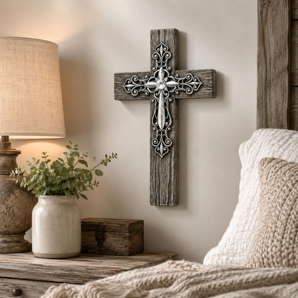 Comfy Hour 14.5 Inch Cross for Wall, Rustic Wood Look Wall Cross, 1 Piece