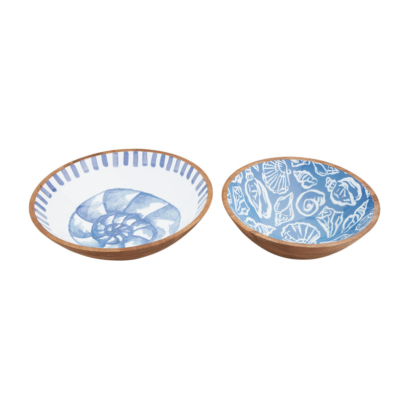 Mud Pie Sea Enamel Bowl Set, small 4" x 12" dia | large 4" x 14" dia, BLUE