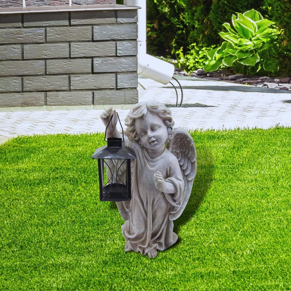 Comfy Hour Praying Angel Statue Collection Resin Cherub Angel Taking A Lantern Perfect for Home Or Outdoor Garden