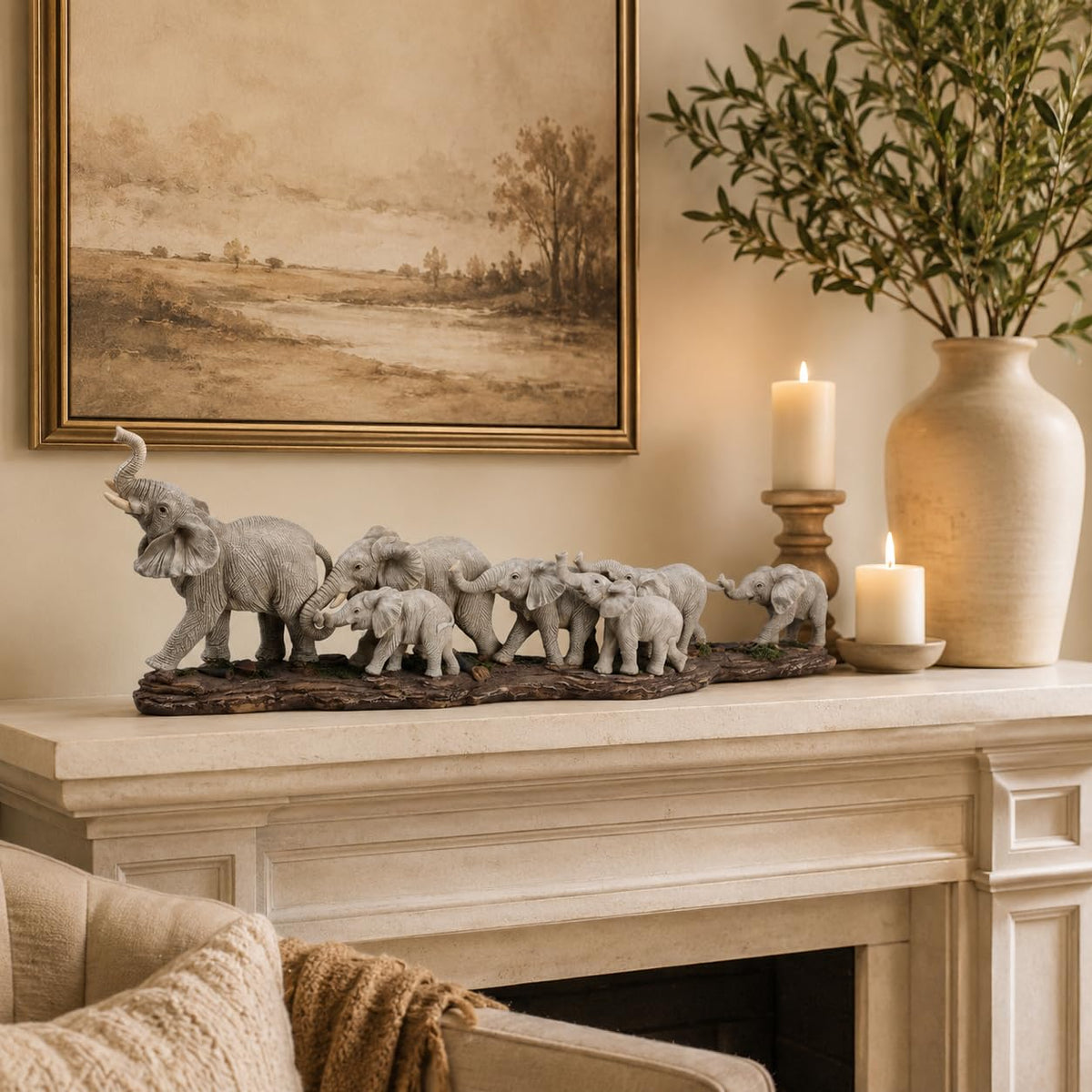 Comfy Hour 15.55 Inch Elephant Statue, Elephant Decor, Family Figurine