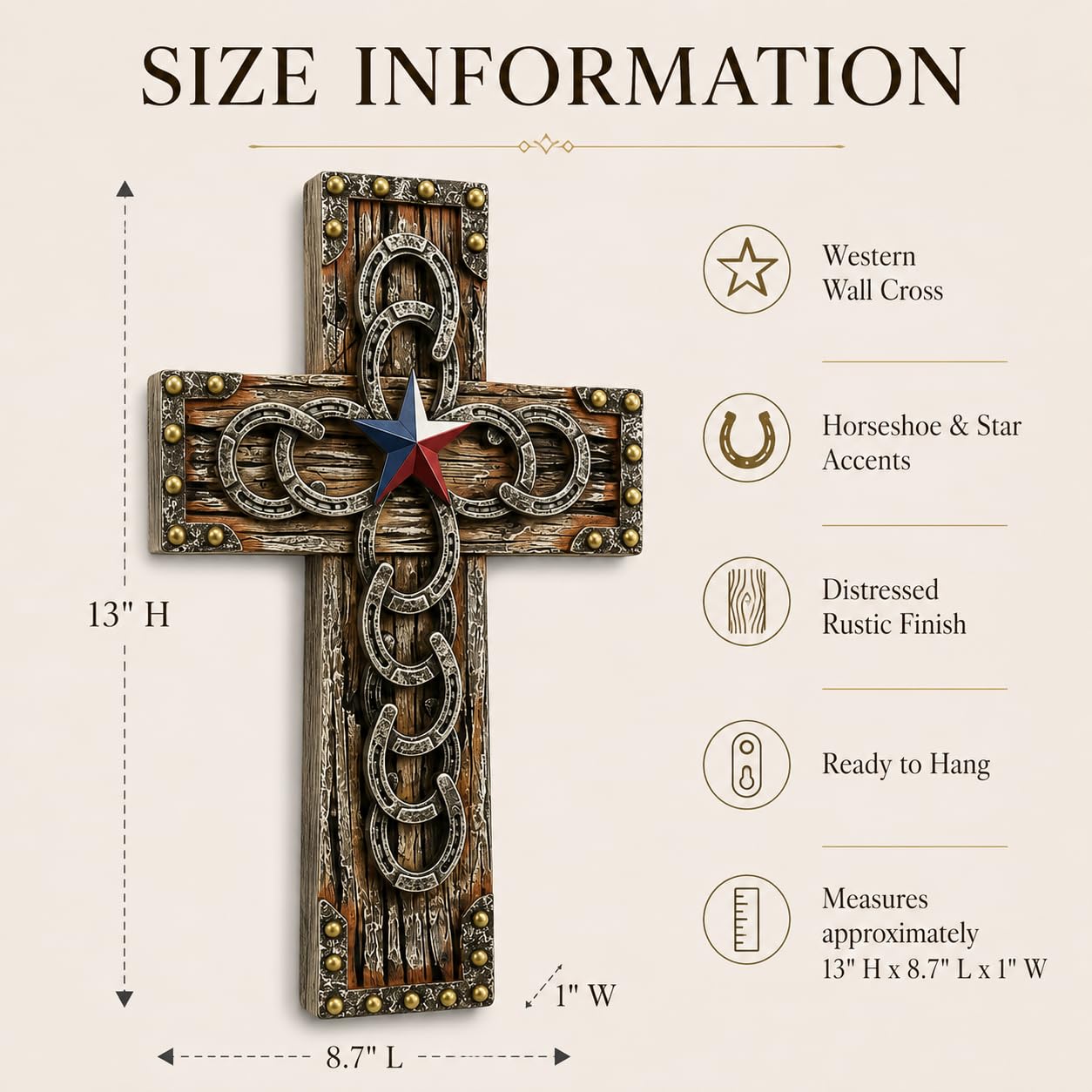 Comfy Hour 9.7 Inch Western Cross Wall Decor, Horseshoe Cross, 1 Piece
