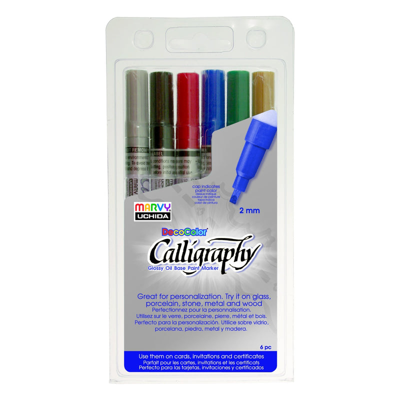 Uchida 125-6A Marvy Chisel Point Pen Tip Calligraphy Paint Marker Set