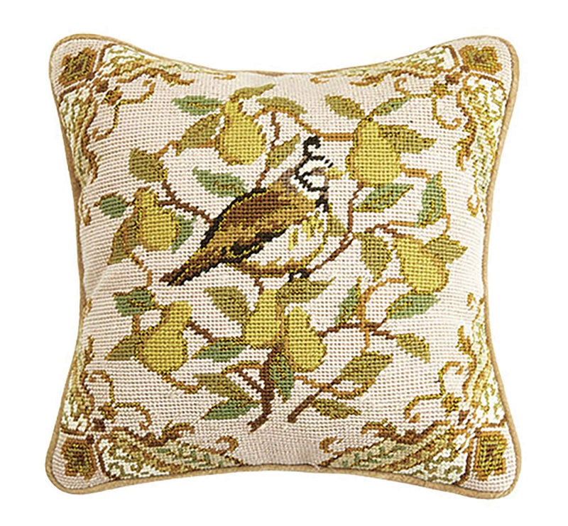 Peking Handicraft 31SJM7053BC12SQ Partridge Needlepoint Pillow, 12-inch Square, Wool and Cotton