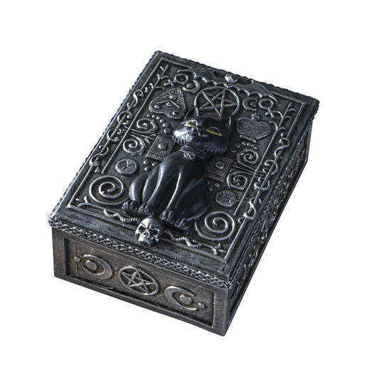 Pacific Trading Giftware Fortune Telling Black Cat Reader Design Sculptural Tarot Box Jewelry Trinket Keepsake Fengshui Lucky Talisman Home Accent Decor 5.25"L