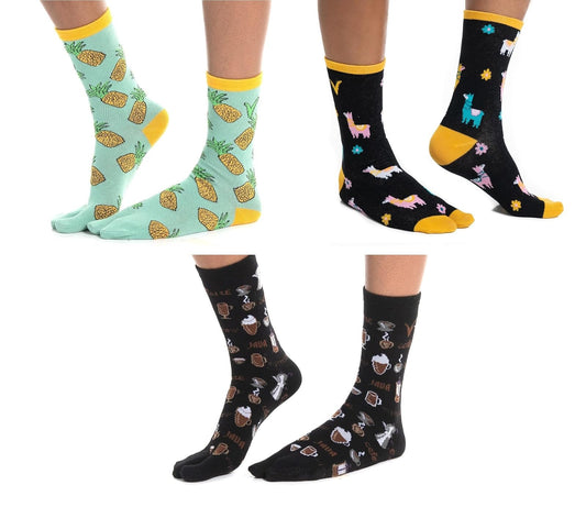 V-Toe Socks 3 Pairs V-Toe Flip-Flop Socks Casual Big Toe Premium Cotton Blend Pineapple Coffee Llama Fun Novelty Tabi Socks