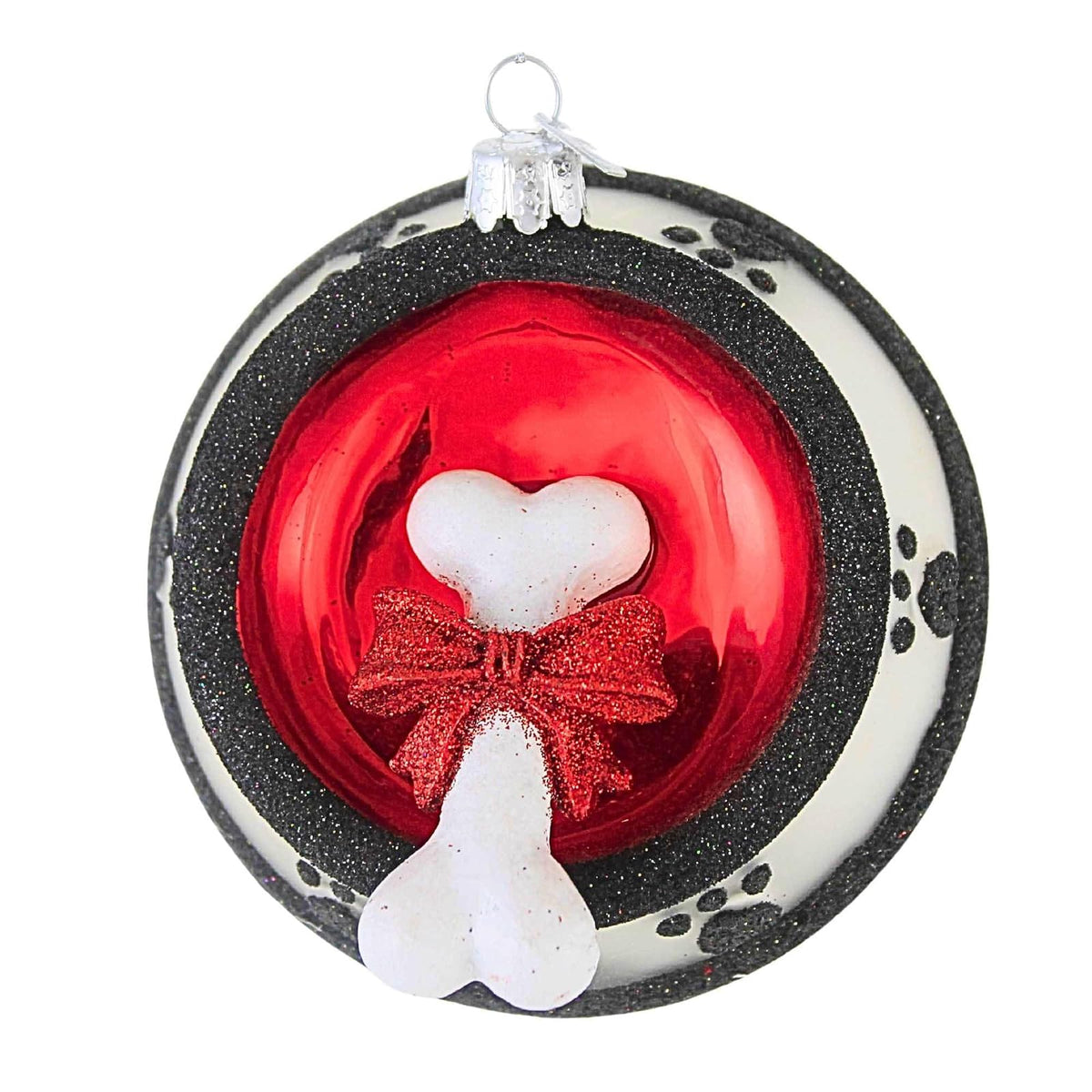 Kurt Adler Glass Noble Gems Dog Bone in Bowl Ornament