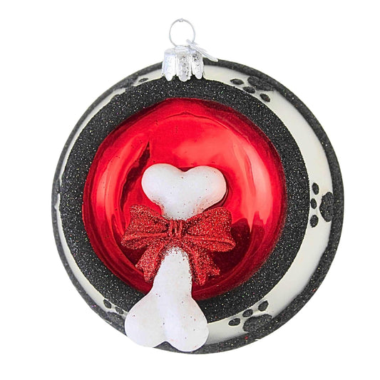 Kurt Adler Glass Noble Gems Dog Bone in Bowl Ornament
