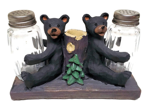 Lipco Black Bear Salt and Pepper Shaker Set with Toothpick Holder