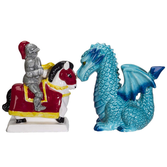 Pacific Trading Giftware Knight on Horse & Dragon Ceramic Salt and Pepper Shakers Set