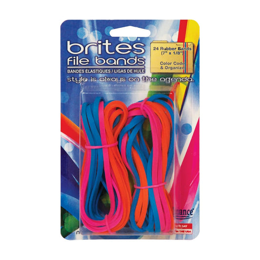 Pens Alliance Rubber 07755 Non-Latex Brites File Bands, Colored Elastic Bands, 24 Pack (7" x 1/8", Assorted Colors)