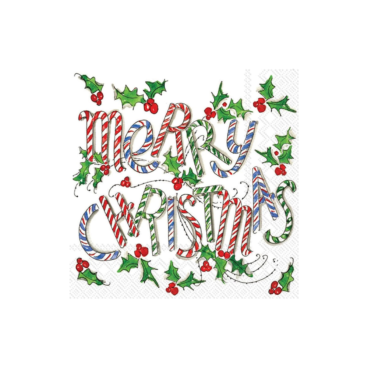 ihr SINCE 1977 Disposable Napkin, 5" x 5", Merry Christmas Cane
