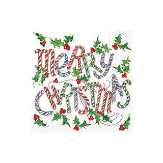 ihr SINCE 1977 Disposable Napkin, 5" x 5", Merry Christmas Cane