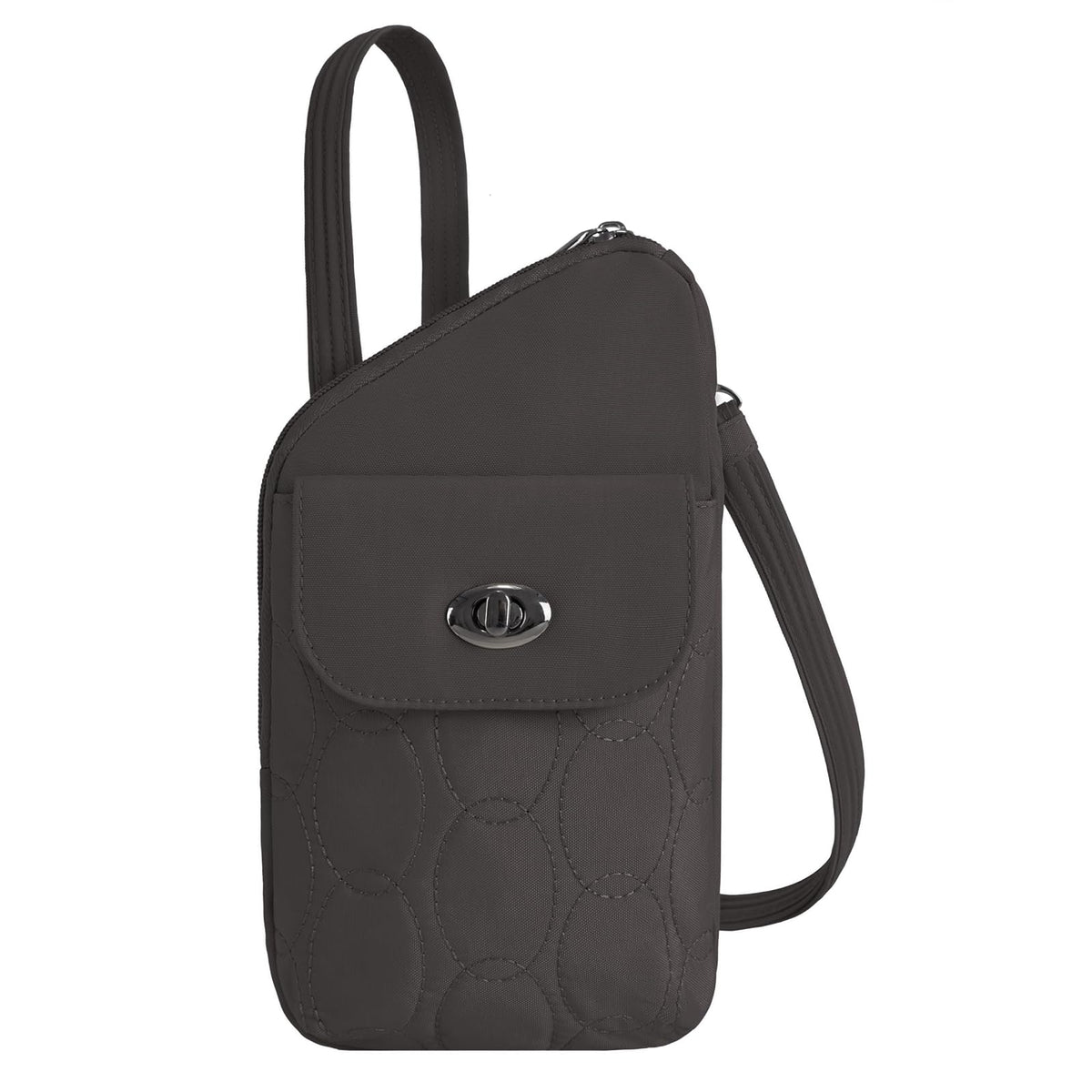 Travelon Handbag, 5.5” W X 10”H X 1.75”D, Smoke