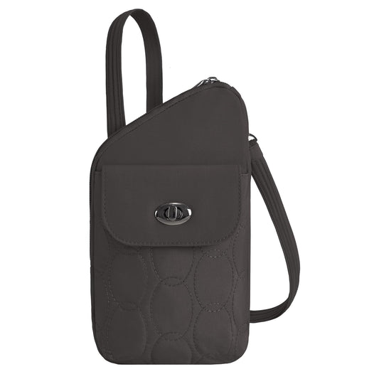 Travelon Handbag, 5.5” W X 10”H X 1.75”D, Smoke