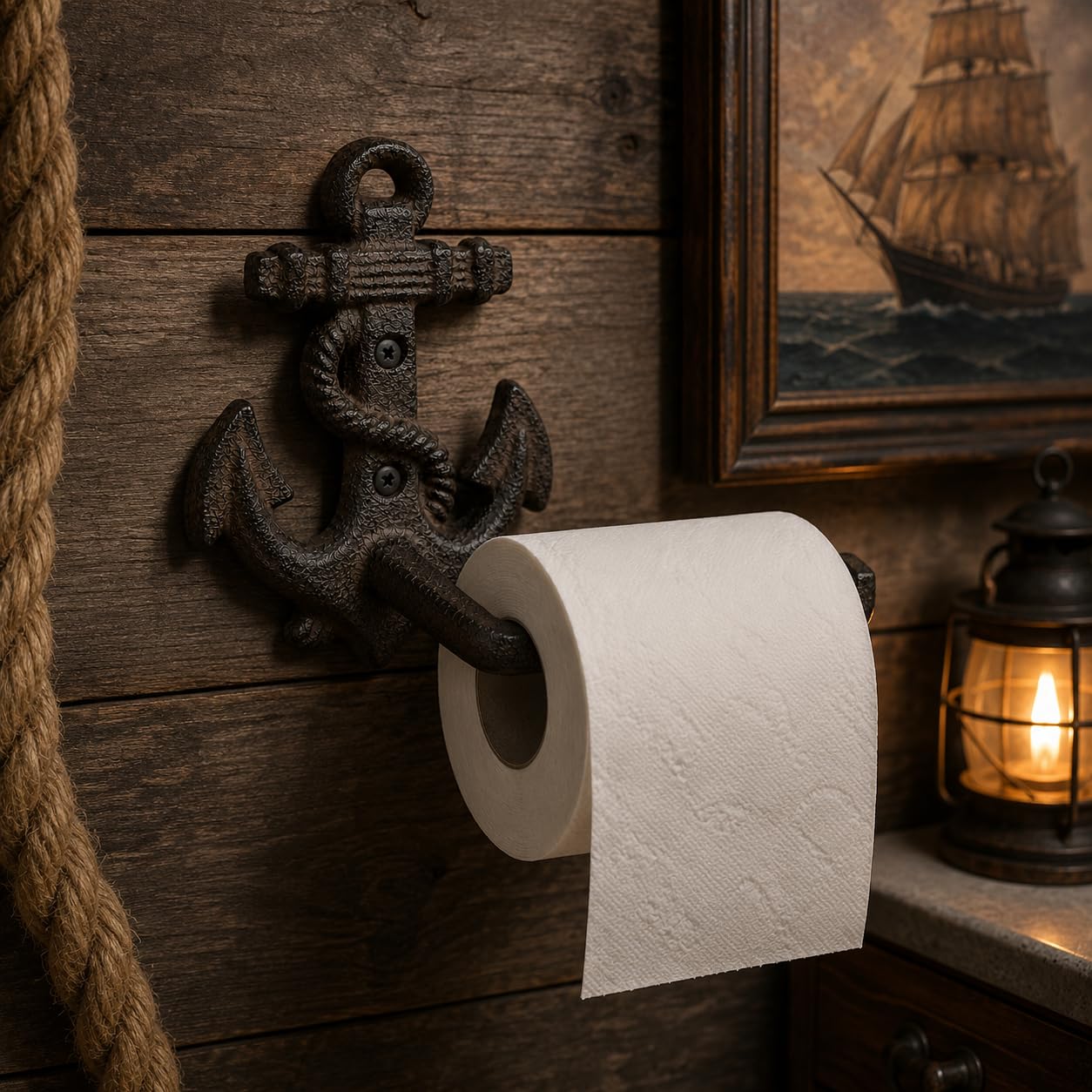 Comfy Hour 9.2 Inch Nautical Toilet Paper Holder, Anchor Decor, Set of 1