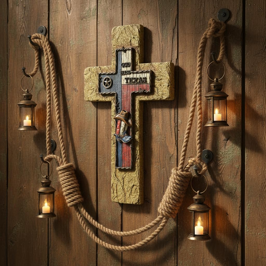 Comfy Hour 14 Inch Texas Cross Wall Decor, God Bless Texas Plaque