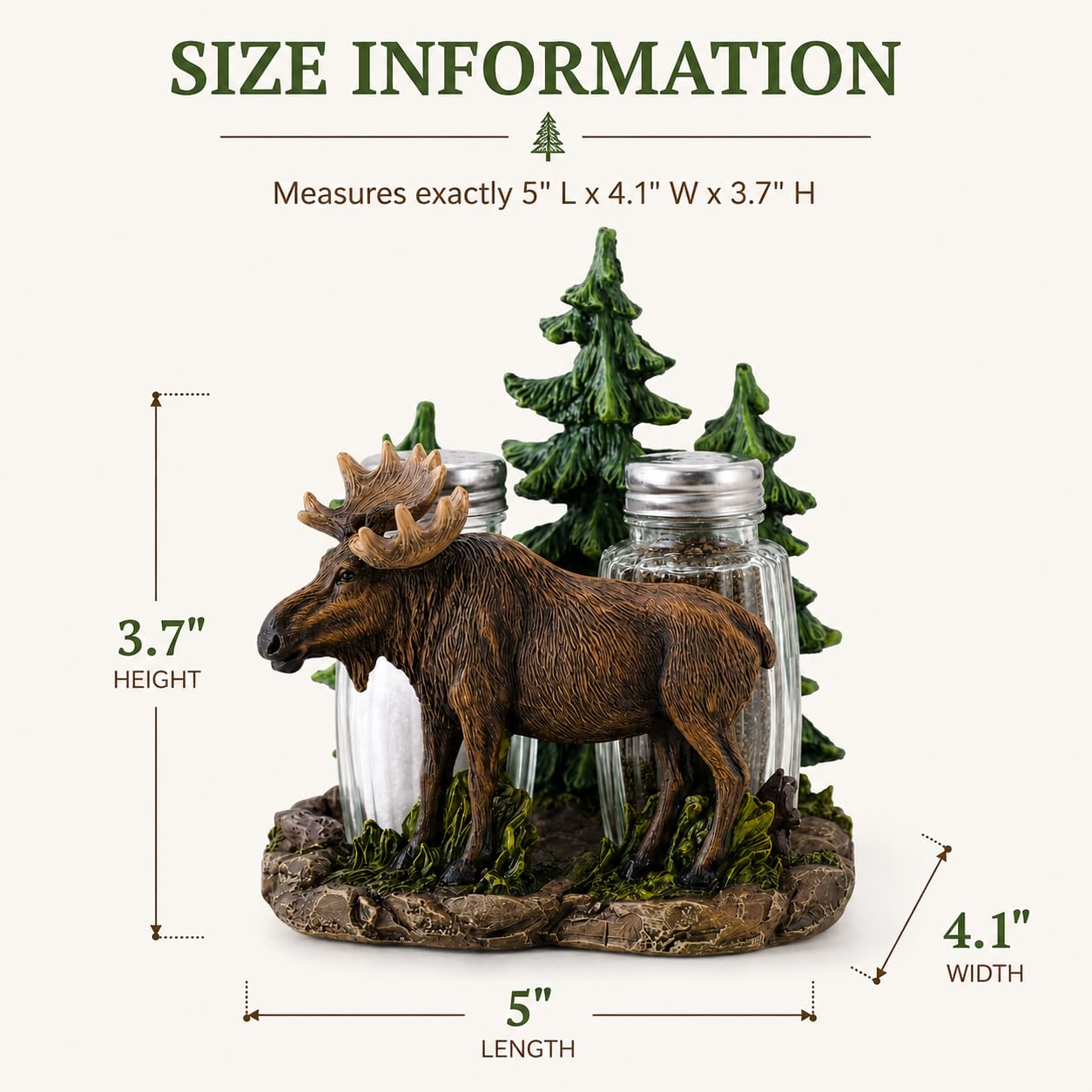 Comfy Hour 5 Inch Moose Salt and Pepper Shakers, Rustic Cabin Set of 2