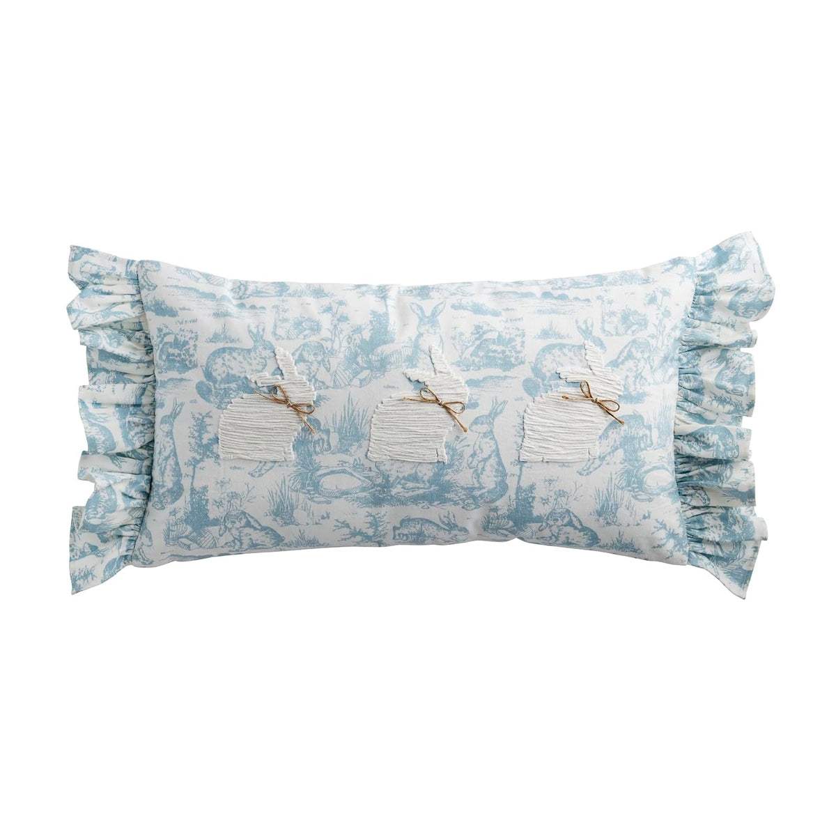Mud Pie Pillow, 12" x 22", Blue Triple Bunny