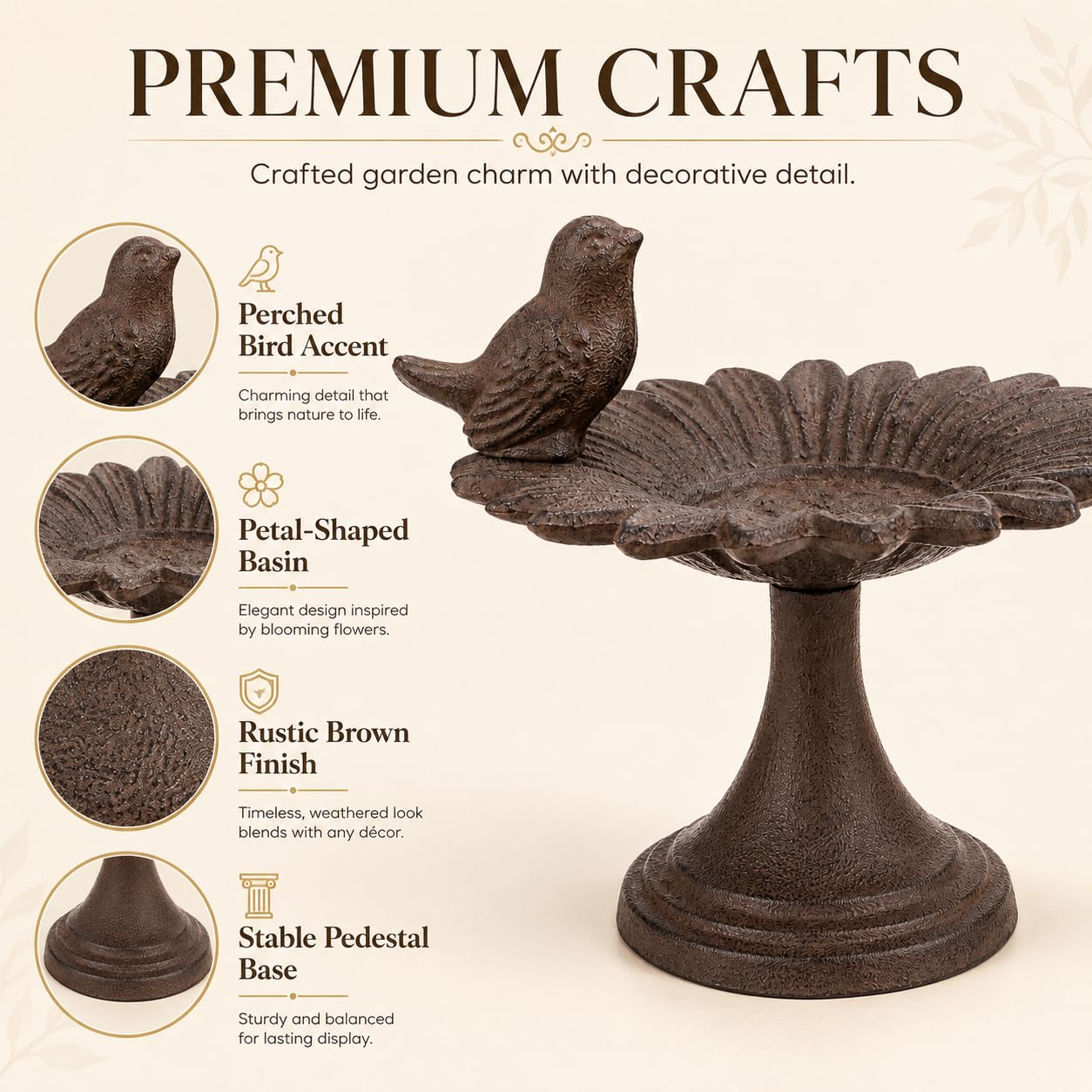 Comfy Hour Bird Meets Garden Bath Collection 6" Cast Iron Birdfeeder Birdbath Outdoor Garden, Brown