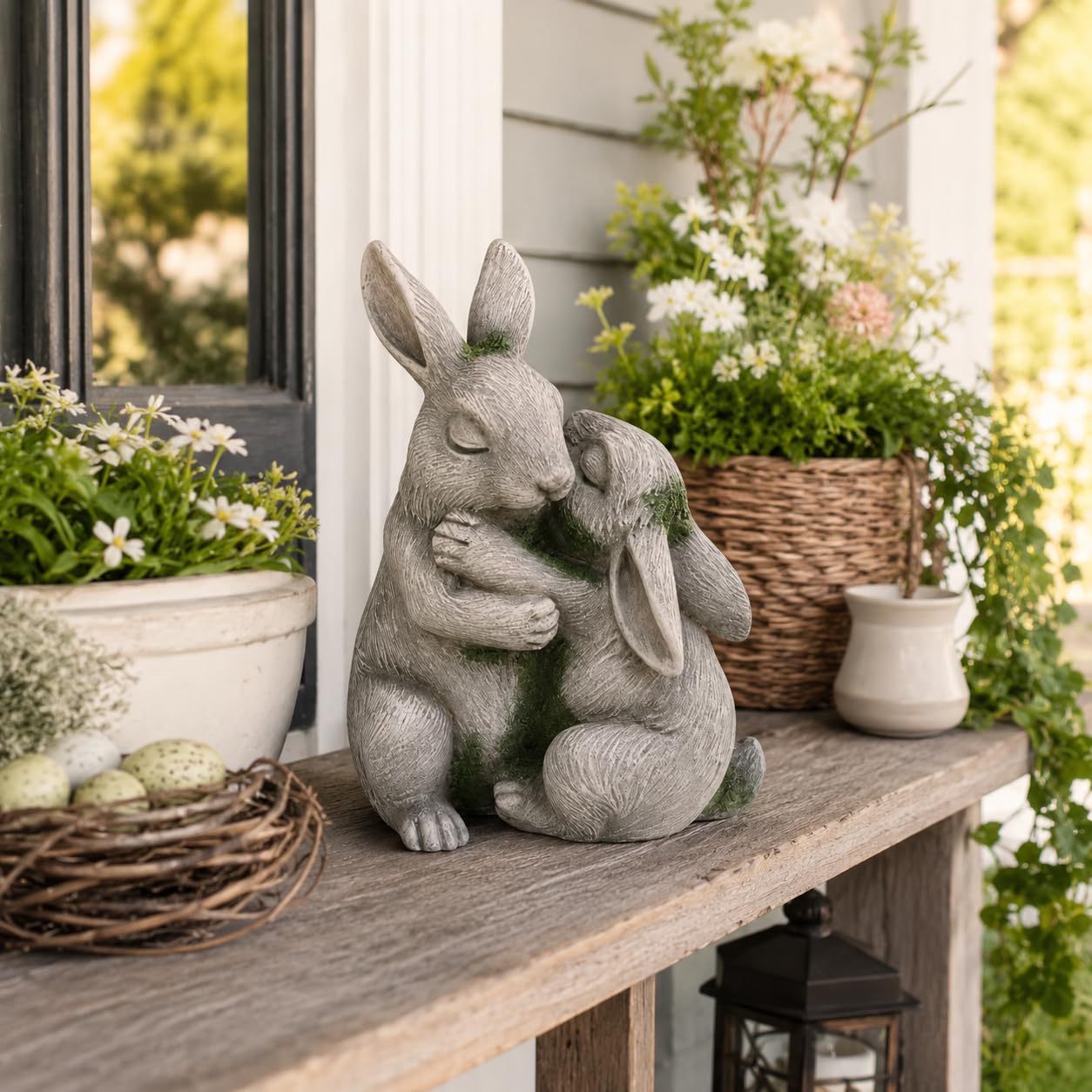 Comfy Hour 6 Inch Bunny Statue, Embracing Rabbit Garden Decor