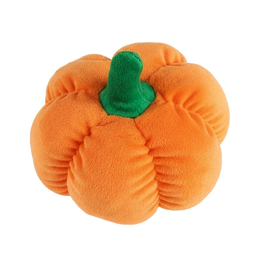 Pet Lou Durable Plush Dog and Cat Toys with Multi-Squeaks and Crinkle Paper. (Orange, 6-inch Pumpkin)