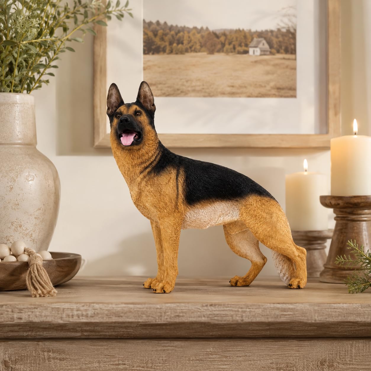 Comfy Hour 7.09 Inch German Shepherd Figurine, Realistic Dog Statue