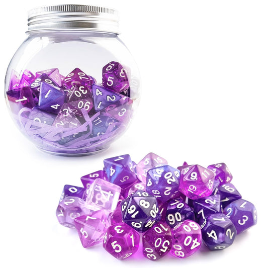 Bescon Dice 35pcs Polyhedral RPG Dice Amethysts Set, DND Role Playing Game Dice Purple Sets 5X7pcs