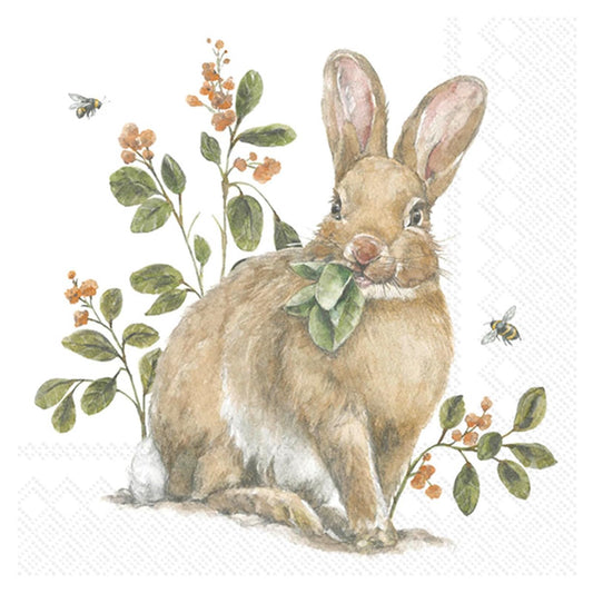 ihr SINCE 1977 Disposable Napkin, 6.5" x 6.5", Garden Bunny