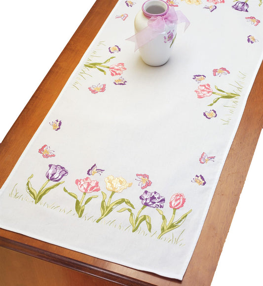 Design Works Crafts Janlynn Stamped Embroidery Kit, Tulip Garden Dresser Scarf