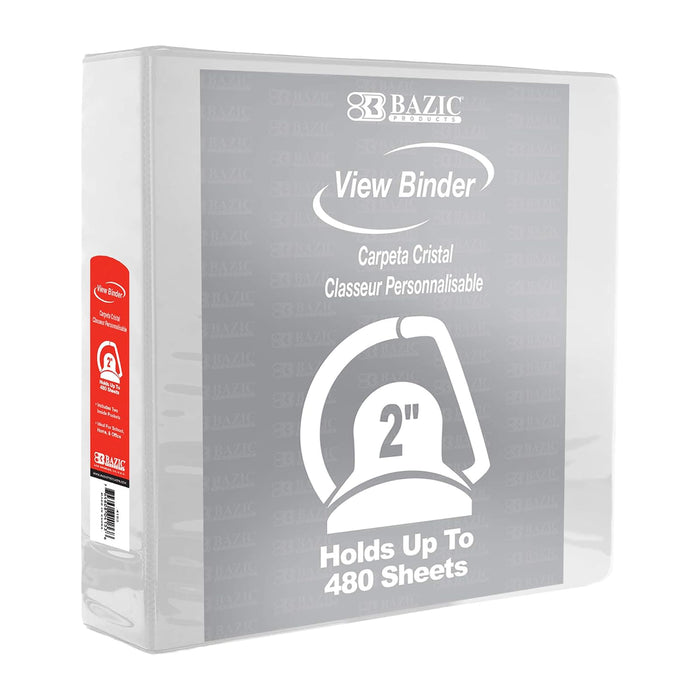 BAZIC 2" White Slant-D Ring View Binder w/ 2-Pockets
