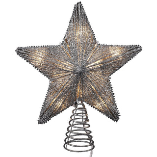 Kurt Adler Star Glitter Treetop with UL Miniature Lights, 10-Inch, Silver