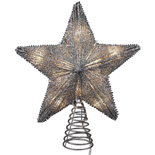 Kurt Adler Star Glitter Treetop with UL Miniature Lights, 10-Inch, Silver