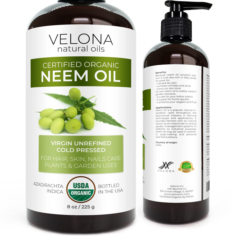 velona Neem Oil USDA Certified Organic - 8 oz | 100% Pure and Natural Carrier Oil | Virgin, Unrefined, Cold Pressed | Hair, Body and Skin Care | Use Today - Enjoy Results…