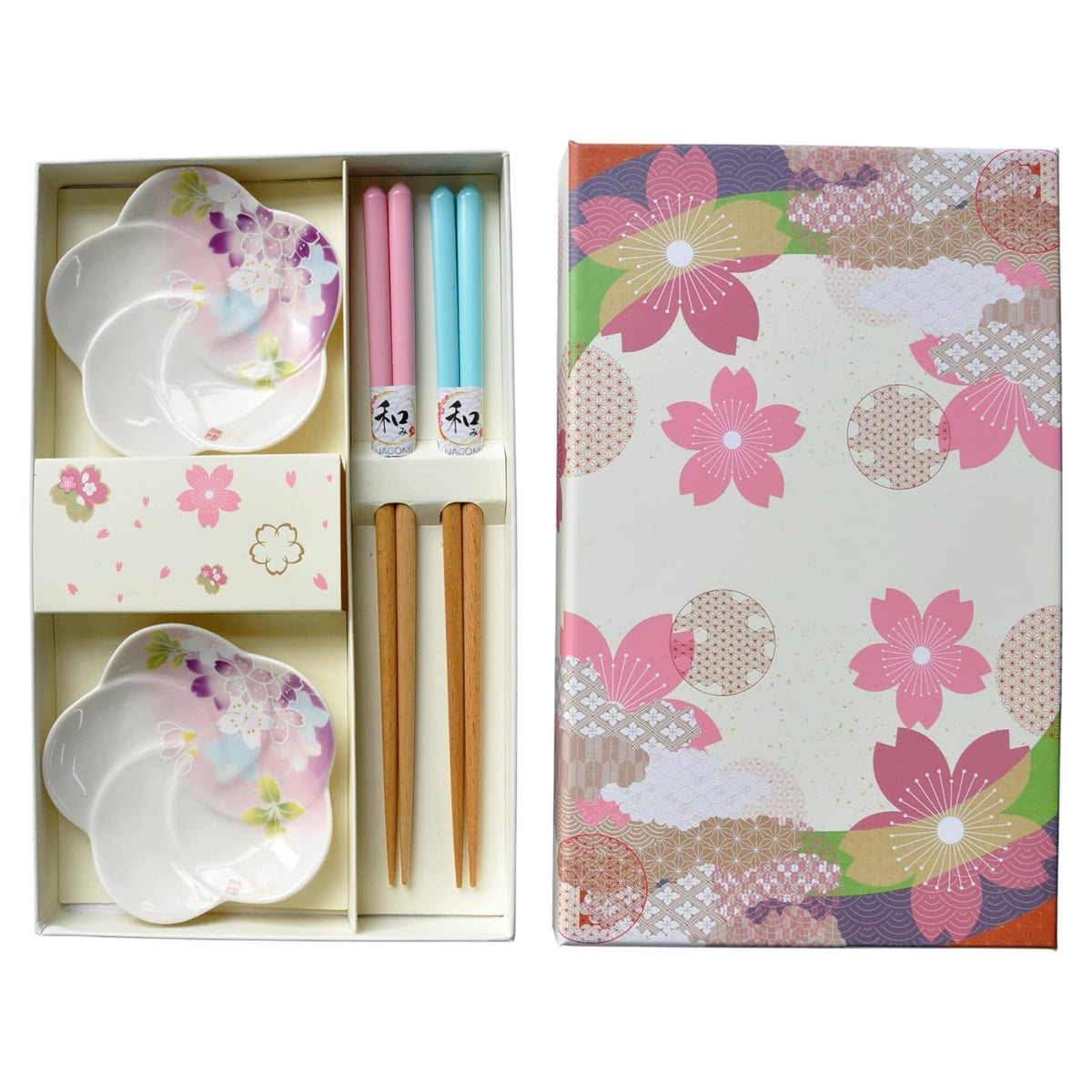 Urban Tokyo Chopstick, Standard Dining Set, White With Pink And Purple Floral De