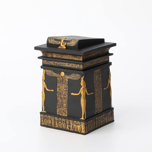 Unicorn Studio Veronese Design 5 3/4 Inch Tall Egyptian Canopic Shrine Trinket Stash Box Resin Sculpture Black Gold Finish