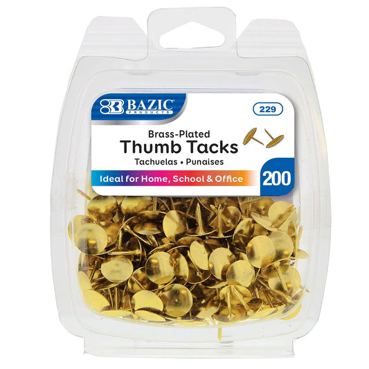 BAZIC Gold Thumb Tacks. 200 Push Pins for Crafts and Office Organization