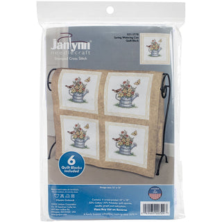 Design Works Crafts Spring Watering Can Quilt Blocks Stamped Cross Stitch
