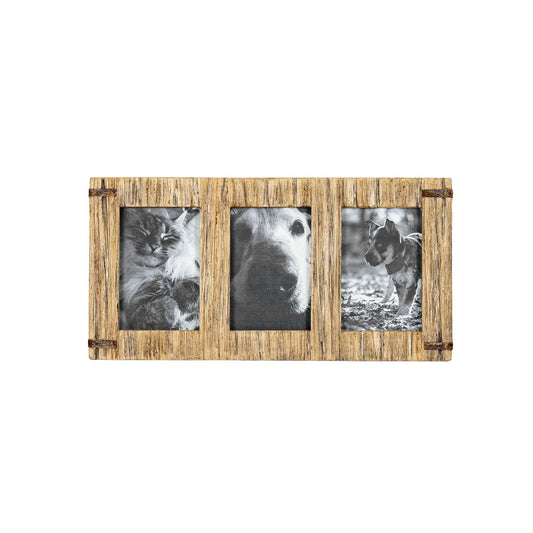 Foreside Home & Garden 3 Photo Driftwood with Rivets Collage Picture Frame Wood, MDF, Metal & Glass