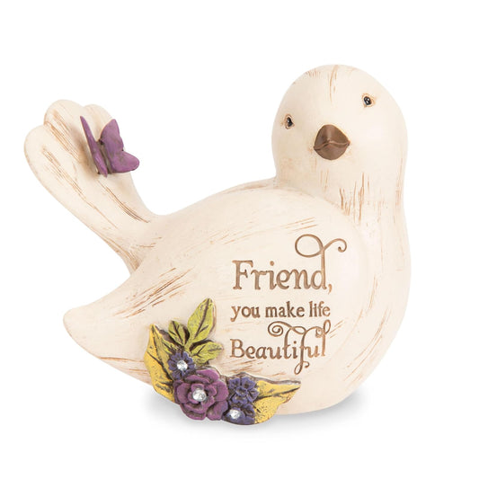 Pavilion Simple Spirits - Friend You Make Life Beautiful Floral Butterfly Bird Figurine 3.5 Inch