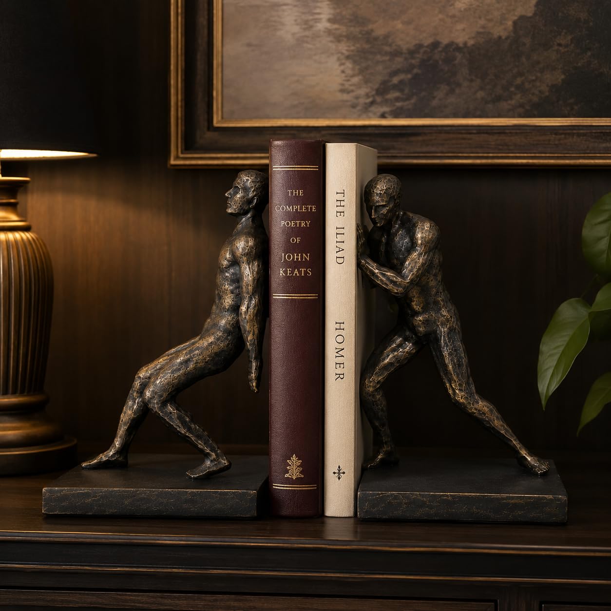 Comfy Hour Farmhouse Home Decor Collection Resin Set of 2 Gymnastic Men Bookends Art Bookends Solid Heavy Weight, Black