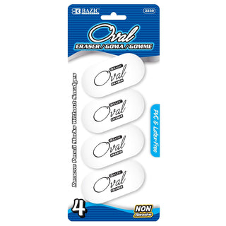 BAZIC White Oval Eraser (4/Pack)