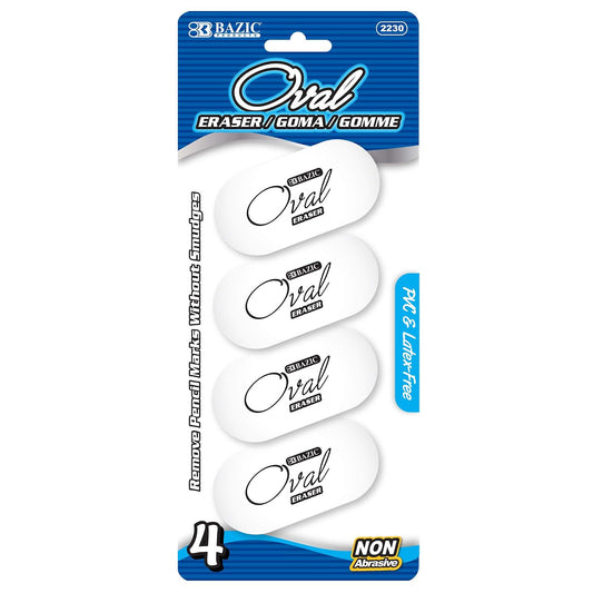 BAZIC White Oval Eraser (4/Pack)