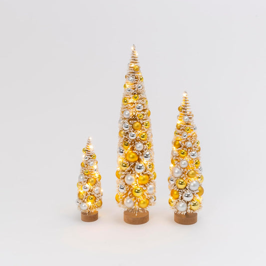 Gerson 2595210 Lighted Holiday Bottle Brush Trees with Ornaments, Battery Operated, Set of 3, 24-inch Height