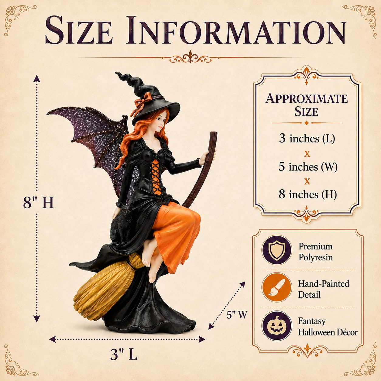 Comfy Hour 8 Inch Witch Statue, Gothic Fairy Figurine on Broom