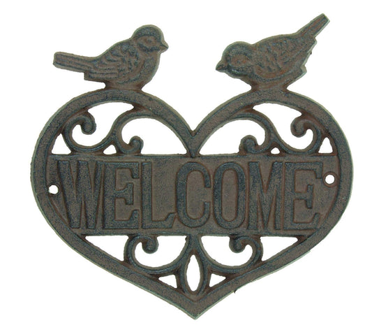 Upper Deck Cast Iron Welcome Sign Heart Birds Rustic Country