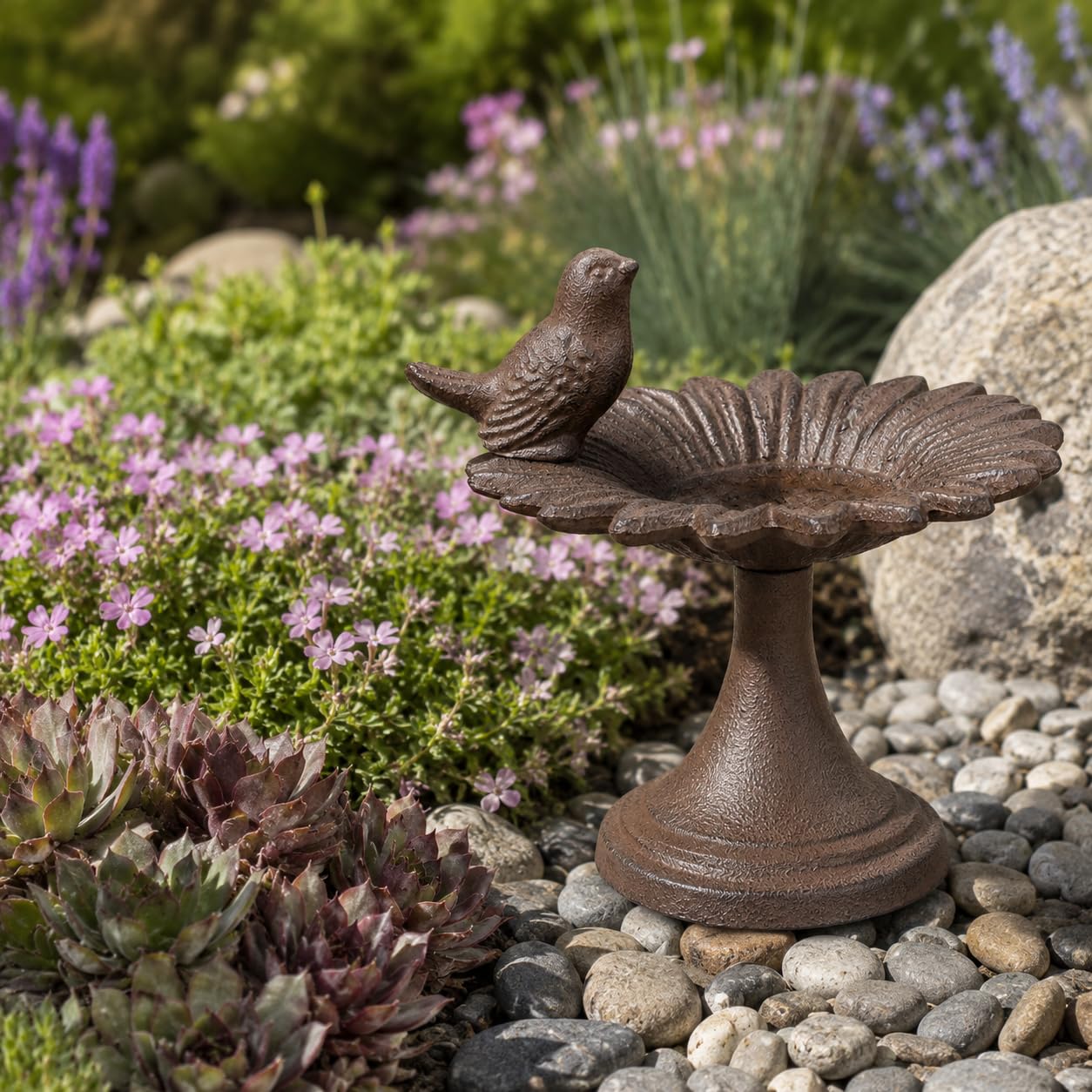 Comfy Hour Bird Meets Garden Bath Collection 6" Cast Iron Birdfeeder Birdbath Outdoor Garden, Brown